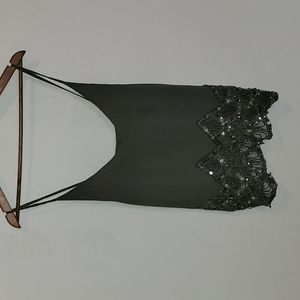 Free People size medium grayish green beaded spaghetti strap tank top
